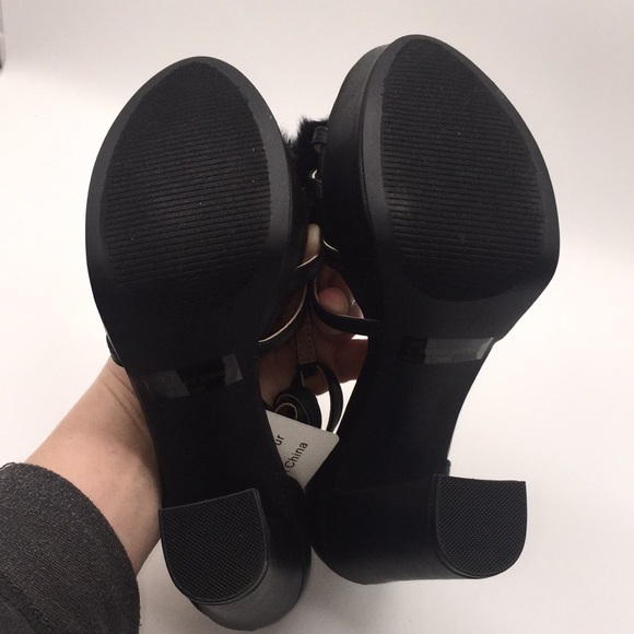 Qupid Woman’s Beat-58X Black Platform Chunky Heels Rabbit Fur Size 7 - Picture 10 of 14